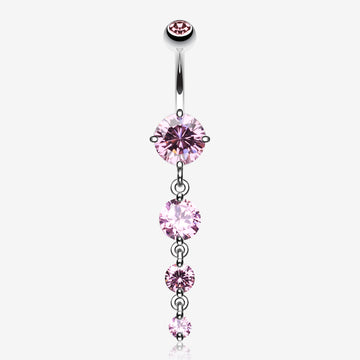 Brilliant Gem Cascade Belly Ring-Pink